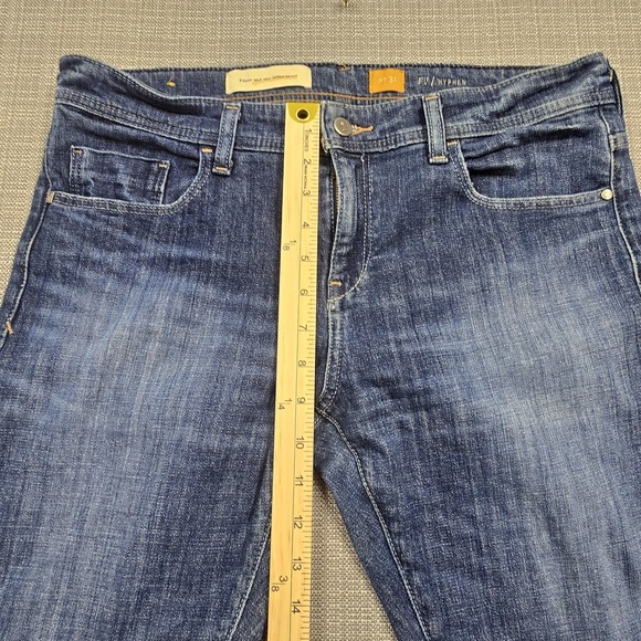 Pilcro Letterpress Jeans Womens 31 Blue Straight Striped Knee Patch Boho - Picture 5 of 15